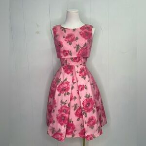 Vintage 1950’s Structured Pink Floral Party Dress w/ Matching Crop Top